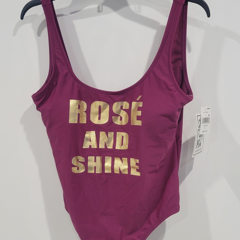 "Rosé and Shine" Junior's One-Piece Swimsuit / Purple (Burgundy) and Gold